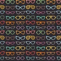 Eyeglasses flat style multicolored vector seamless pattern.