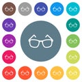 Eyeglasses flat white icons on round color backgrounds