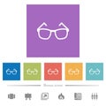 Eyeglasses flat white icons in square backgrounds