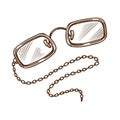 Eyeglasses or glasses on chain isolated sketch, vintage accessory