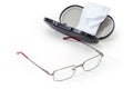 Eyeglasses for men in metal frame against hard spectacle-case Royalty Free Stock Photo