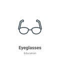 Eyeglasses outline vector icon. Thin line black eyeglasses icon, flat vector simple element illustration from editable education