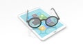 Eyeglasses set on tablet