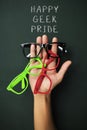 Eyeglasses and text happy geek pride