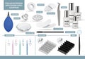 Eyelash Extension Application Tools and Supplies Set. Products for Makeup and Cosmetic Procedures in Beauty Salon