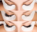 Eyelash Extension. Comparison of female eyes before and after. Royalty Free Stock Photo