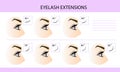 Eyelash extension infographics. Step by step guide. Types of Lash Curls, vector illustration