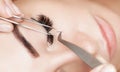 Eyelash removal procedure close up. Beautiful Woman with long lashes in a beauty salon Royalty Free Stock Photo