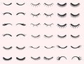 Eyelashes set. Woman beauty Closed eyes. False lashes collection. vector