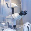 Stereo microscope in the laboratory, close up eyepieces, ocular Royalty Free Stock Photo