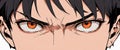 Eyes, angry look of a man in manga and anime style. Royalty Free Stock Photo