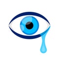 Eyes blue and tears cry graphic isolated on white, eyes look simple shape, eyeball and teardrop sign for vision sight and optical