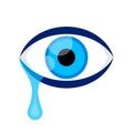 Eyes blue and tears cry graphic isolated on white, eyes look simple shape, eyeball and teardrop sign for vision sight and optical