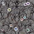 Eyes and branches. Seamless pattern. Watercolor for Halloween