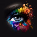 Eyes with Bright Makeup, Beautiful Rainbow Woman Eye, Generative AI Illustration