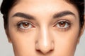 Close up portrait of beautiful jewish woman isolated on studio background. Beauty, fashion, skincare, cosmetics concept