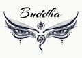 Eyes of Buddha. Wisdom concept. Hand-drawn high detailed engraved vector art. Tattoo, yoga, spiritualy, textile Royalty Free Stock Photo