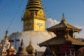 Eyes of Buddha. Wisdom eyes of Buddha in Swayambhunath Stupa after the earthquake ,Kathmandu, Nepal. Royalty Free Stock Photo