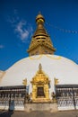 Eyes of Buddha. Wisdom eyes of Buddha in Swayambhunath Stupa after the earthquake ,Kathmandu, Nepal. Royalty Free Stock Photo