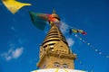 Eyes of Buddha. Wisdom eyes of Buddha in Swayambhunath Stupa after the earthquake ,Kathmandu, Nepal. Royalty Free Stock Photo