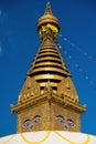 Eyes of Buddha. Wisdom eyes of Buddha in Swayambhunath Stupa after the earthquake ,Kathmandu, Nepal. Royalty Free Stock Photo