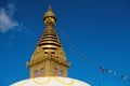 Eyes of Buddha. Wisdom eyes of Buddha in Swayambhunath Stupa after the earthquake ,Kathmandu, Nepal. Royalty Free Stock Photo