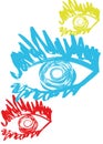 Eyes in a childish manner of different colors for your bright designs,graphic elements for the background and packaging