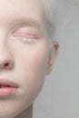 Close up portrait of beautiful albino woman isolated on studio background. Beauty, fashion, skincare, cosmetics concept