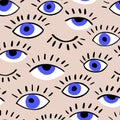 Eyes doodle vector hand drawn seamless pattern.