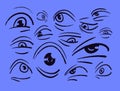 Eyes expressions and negative emotions set. Expressing evil, fear, shock, disgust, fright or hate reactions, mood. Feeling scared