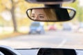 Eyes of a female driver in the rear view mirror Royalty Free Stock Photo