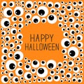 Eyes frame Halloween card. Spooky orange background Flat design.