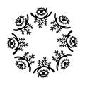 Eyes hands roots spiritual hand drawn vector mandala wreath frame in cartoon creative style