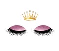Eyes lashes long extensions close-up, beautiful pink make up, crown