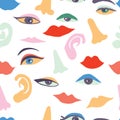 Eyes, lips, noses, ears, faces, facial features, wallpaper, pattern