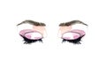 Eyes and long eyelashes in watercolor technique. Pink eyeshadows and closed eyes. Hand drawn illustration isolated on Royalty Free Stock Photo