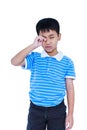 Eyes Pain. Asian child suffering from eyestrain. Isolated on white background.