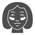 Eyes Patches on girl face solid icon, makeup routine concept, Girl face with patches sign on white background, Gel patch