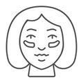 Eyes Patches on girl face thin line icon, makeup routine concept, Girl face with patches sign on white background, Gel