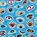 Eyes pattern. Colorful optical symbols eyes focused lens recent vector seamless background