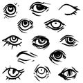 Set of drawn contours of the eyes