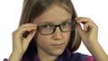 Eyes Test, Child Ophthalmology Examining, Shortsighted Kid, Girl Need Eyeglasses