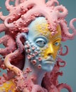 Eyes woman fashion halloween face pink party octopus studio beauty portrait female latex mask