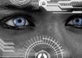 Eyes of woman looking at computing digital interface Royalty Free Stock Photo