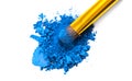 Eyeshadow Make-up. Crushed Professional blue color eye shadow and Makeup brush closeup. Professional eye shadow make up Royalty Free Stock Photo