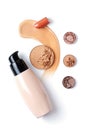 Eyeshadows, foundation, lipstick and face powder. Make up artist, beauty salon, beauty blog