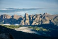 Eyeshot from the Alpe di suisi to range of mountains, Picturesque. Alpe di Siusi or Seiser Alm with Sassolungo and Langkofel Royalty Free Stock Photo