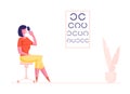 Eyesight Check Up Procedure in Clinic. Woman Character Look at Test Chart for Vision Checkup. Patient in Oculist Office Royalty Free Stock Photo