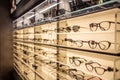 Eyewear display stand full of luxury glasses in Cagliari,Sardegna on November 2018