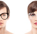 Eyewear glasses half man half woman portrait, wear spectacles